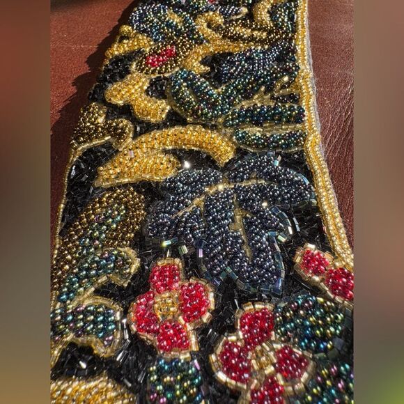 Courtenay Black Beaded Floral Belt asst colored Glass Beads hook n loop SZ 32-34 main image 12
